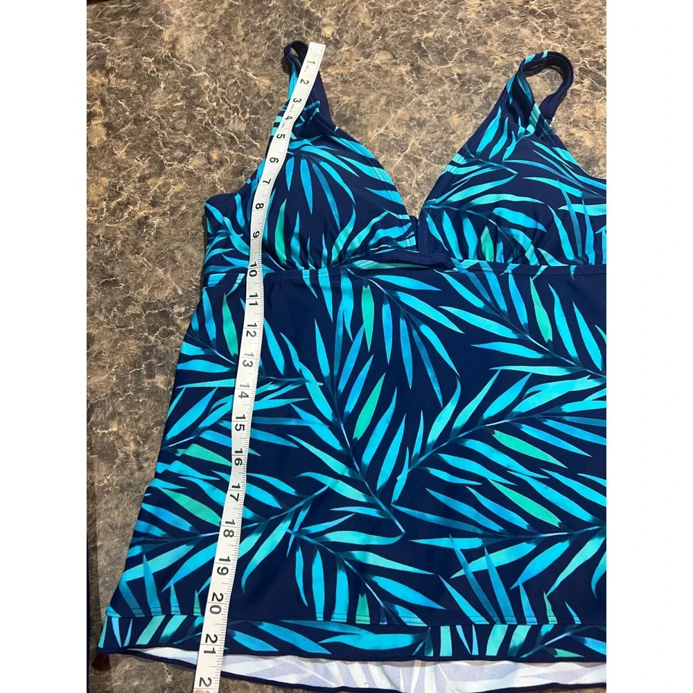 Rekita Womens Tropical Palm Leaf Tankini Set Navy Teal Swim Skirt Medium NEW - Picture 8 of 9